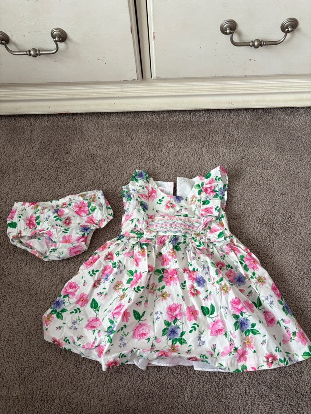 Bonnie Baby White Floral Dress with Pink, Purple & Green Accents